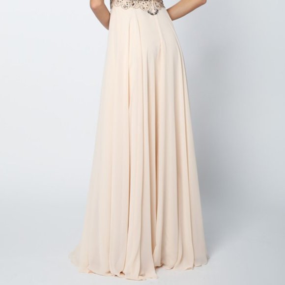 NEW FLOOR LENGTH A-LINE POLYESTER DRESS EMBROIDERED WITH RHINESTONES JT 657 - Picture 8 of 8